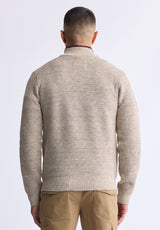 Werneck Men’s Quarter-zip Ribbed Knit Sweater, Beige - BPM14177