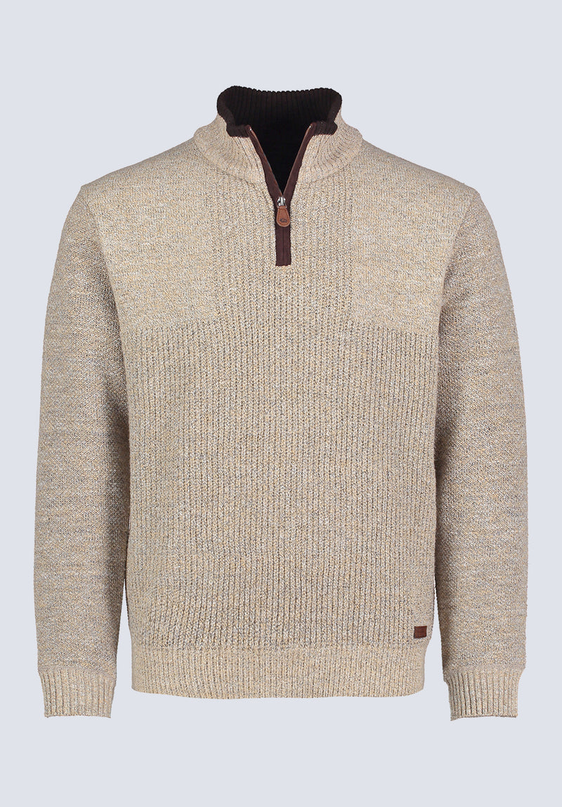 Werneck Men’s Quarter-zip Ribbed Knit Sweater, Beige - BPM14177