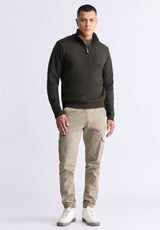 Werneck Men's Quarter-Zip Ribbed Knit Sweater, Army Green - BPM14177