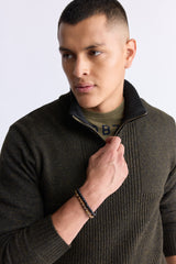 Werneck Men's Quarter-Zip Ribbed Knit Sweater, Army Green - BPM14177