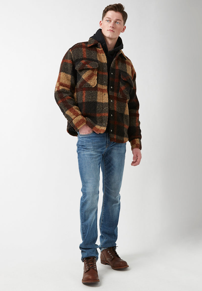 Cuddl Duds Fleecewear Bonded Sherpa Button-Front Shacket Brown Plaid