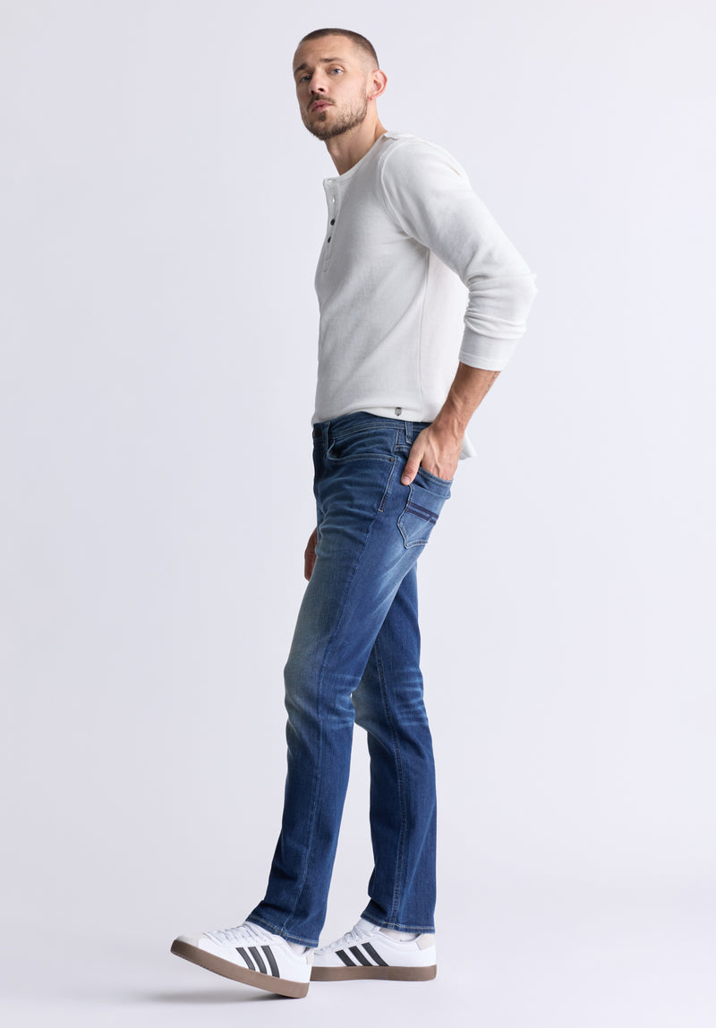 Jeans Jambe Droite Effilée pour Hommes Bleu Classique Evan-X - BPM12633EL