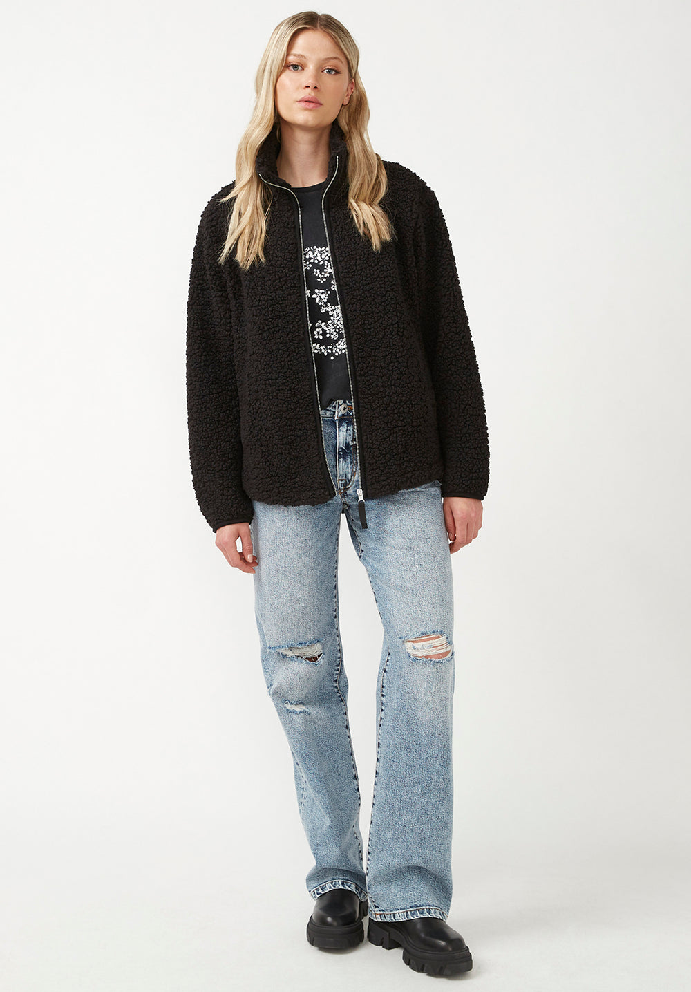 Caterina Women s Full Zip Jacket in Black Buffalo Jeans