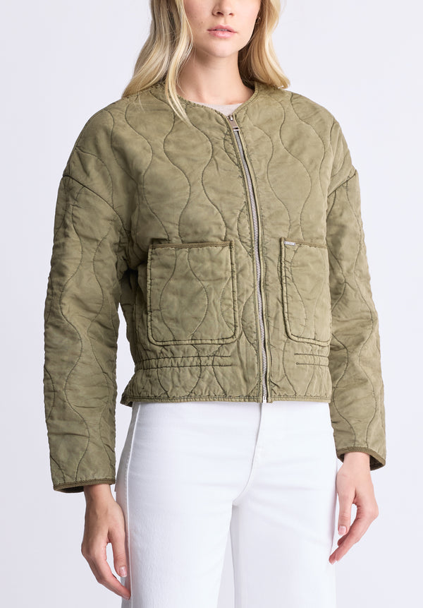 Buffalo David Bitton Annalee Women's Quilted Cropped Jacket, Olive green - JK0025H