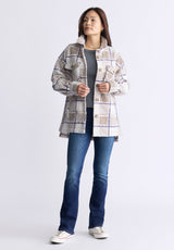 Buffalo David Bitton Royce Women's Oversized Plaid Sherpa Shacket, Beige & Purple - JK0033F Color PURPLE