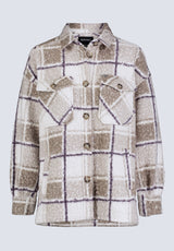 Royce Women's Oversized Plaid Sherpa Shacket, Beige & Purple - JK0033F