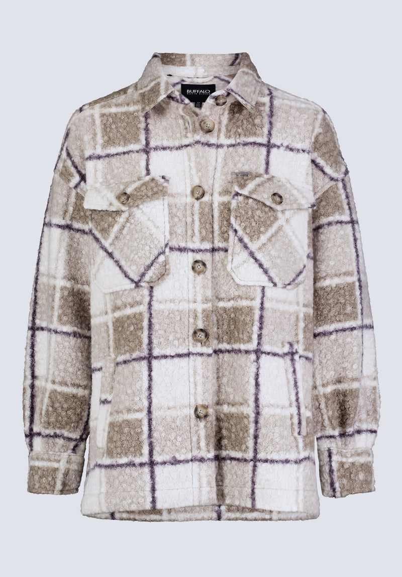 Royce Women's Oversized Plaid Sherpa Shacket, Beige & Purple - JK0033F