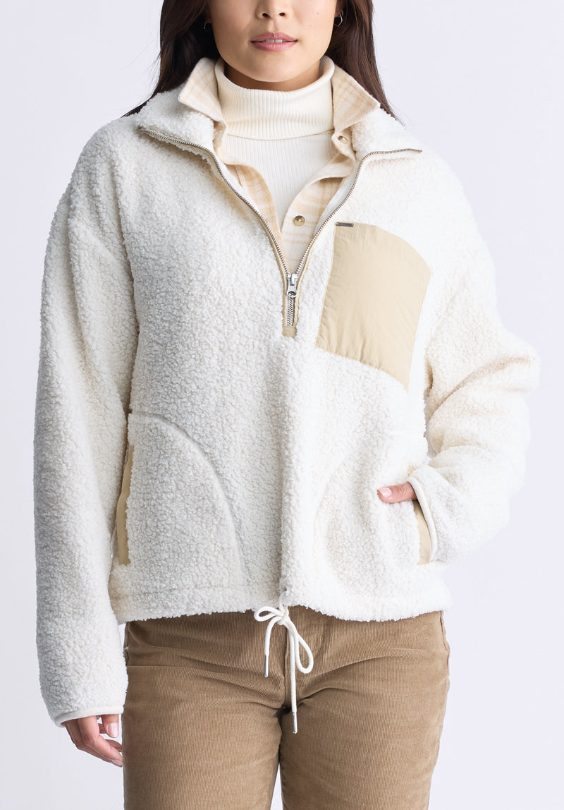 Buffalo David Bitton Sena Women's Sherpa Jacket with Chest Pocket, Egret White - JK0036F Color EGRET