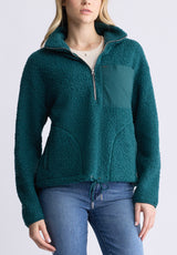 Buffalo David Bitton Sena Women's Sherpa Jacket with Chest Pocket, Dark Sea - JK0036F Color DARK SEA