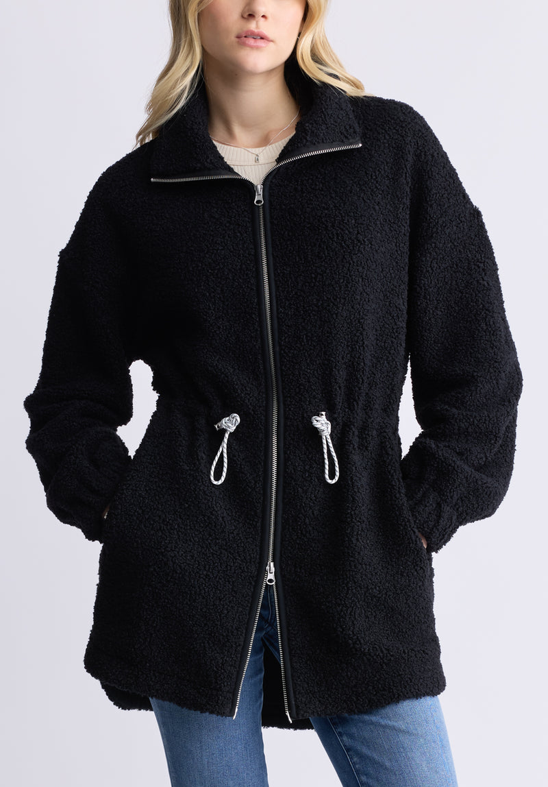 Buffalo David Bitton Citra Women's Cinch-Waist Full-Zip Sherpa Coat, Black - JK0038F Color BLACK