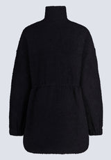 Citra Women's Cinch-Waist Full-Zip Sherpa Coat, Black - JK0038F