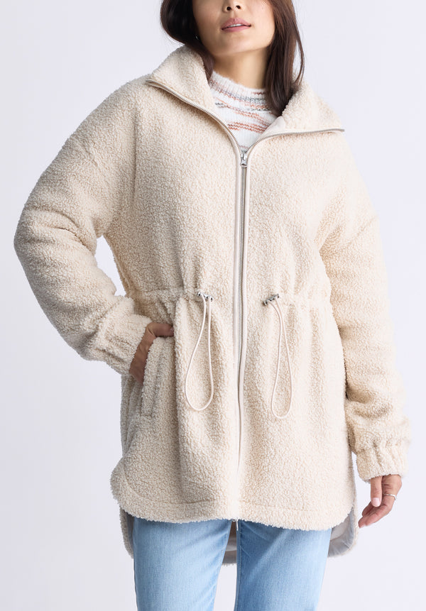 Buffalo David Bitton Citra Women's Cinch-Waist Full-Zip Sherpa Coat, Oatmeal - JK0038F Color OAT