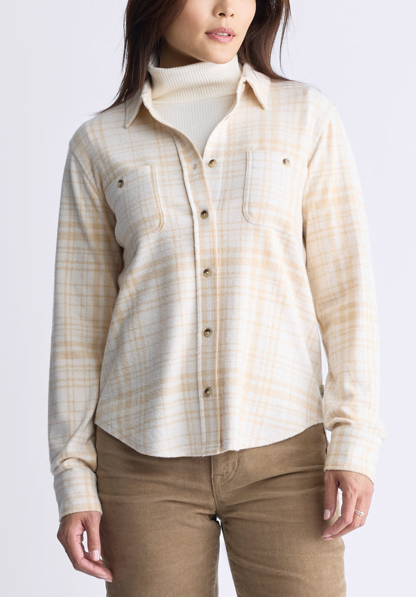 Buffalo David Bitton Georgie Women's Long-Sleeved Plaid Shirt, Biscotti Beige - KT0124F Color BISCOTTI