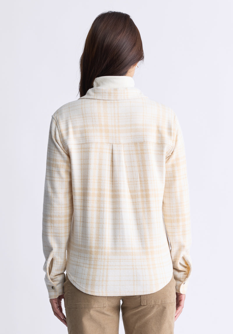 Buffalo David Bitton Georgie Women's Long-Sleeved Plaid Shirt, Biscotti Beige - KT0124F Color BISCOTTI