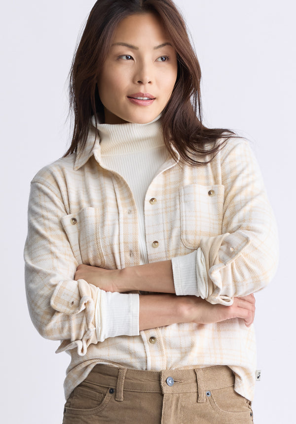 Buffalo David Bitton Georgie Women's Long-Sleeved Plaid Shirt, Biscotti Beige - KT0124F Color BISCOTTI