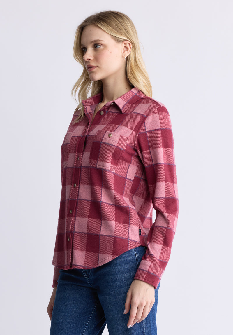 Buffalo David Bitton Georgie Women's Long-Sleeved Plaid Shirt, Beaujolais Red - KT0124F Color BEAUJOLAIS