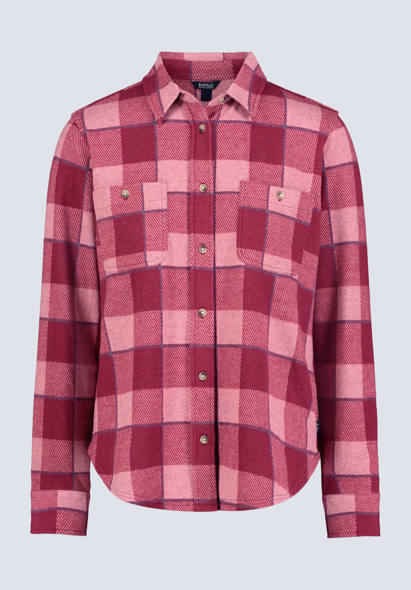 Georgie Women's Long-Sleeved Plaid Shirt, Beaujolais Red - KT0124F