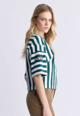 Buffalo David Bitton Kenza Women's Cropped Stripped T-Shirt, White & Green - KT0146F Color RAINFOREST