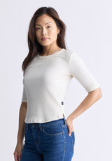 Buffalo David Bitton Tabbey Women's Elbow-Length Sleeve Ribbed Top, White - KT0166F Color WHITECAP GRAY