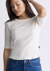 Buffalo David Bitton Tabbey Women's Elbow-Length Sleeve Ribbed Top, White - KT0166F Color WHITECAP GRAY