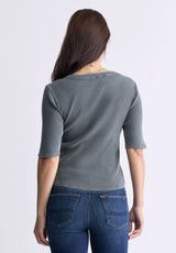 Buffalo David Bitton Tabbey Women's Elbow-Length Sleeve Ribbed Top, Raven Grey - KT0152F Color RAVEN