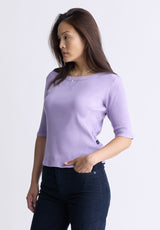 Buffalo David Bitton Tabbey Women's Elbow-Length Sleeve Ribbed Top, Purple - KT0152F Color PURPLE ROSE