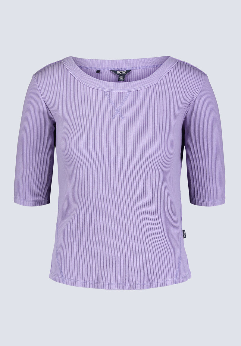 Tabbey Women's Elbow-Length Sleeve Ribbed Top, Purple - KT0152F