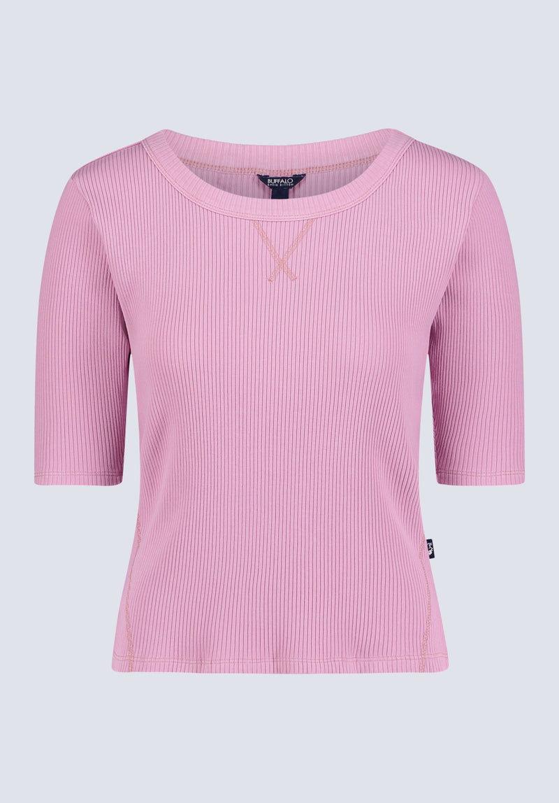 Tabbey Women's Elbow-Length Sleeve Ribbed Top, Lilas Pink - KT0152F