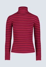 Mavra Women's Striped Ribbed Turtleneck Top, Red - KT0161F