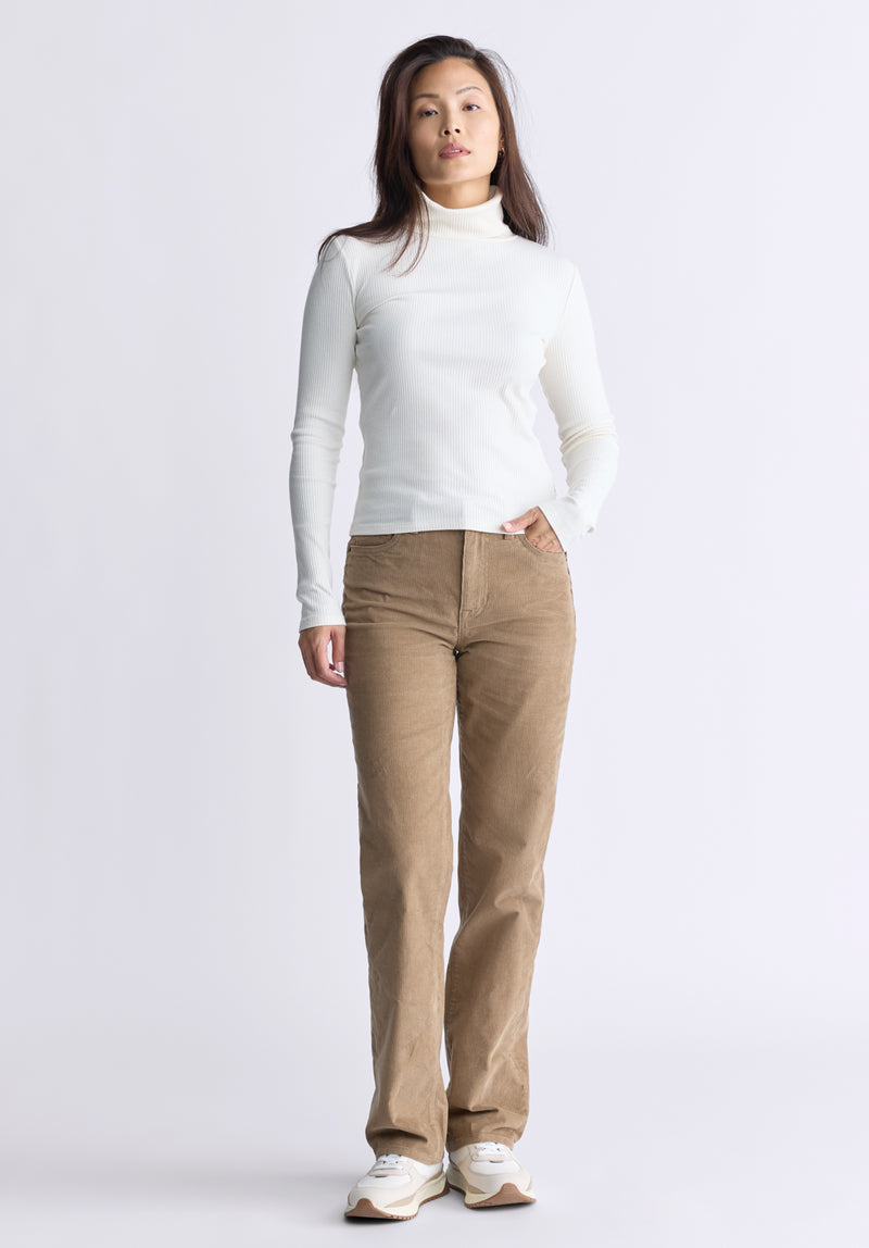 Mavra Women's Ribbed Turtleneck Top, Egret white - KT0164F