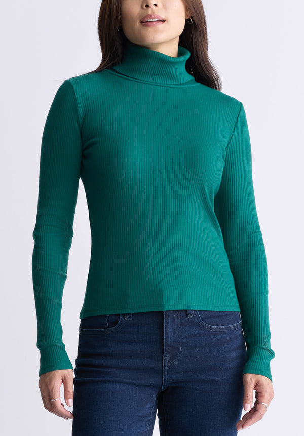 Buffalo David Bitton Mavra Women's Long-Sleeve Turtleneck Top, Forest Green - KT0164F Color RAINFOREST