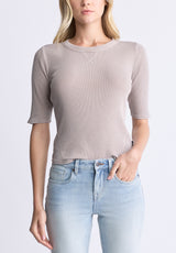 Buffalo David Bitton Tabbey Women's Ribbed Half-Sleeve Top, Taupe - KT0172H