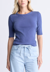 Buffalo David Bitton Tabbey Women's Ribbed Half-Sleeve Top, Blue - KT0172H