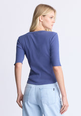 Buffalo David Bitton Tabbey Women's Ribbed Half-Sleeve Top, Blue - KT0172H