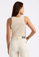 Regine Women's Ribbed Striped Tank Top, White & Beige - KT0175P