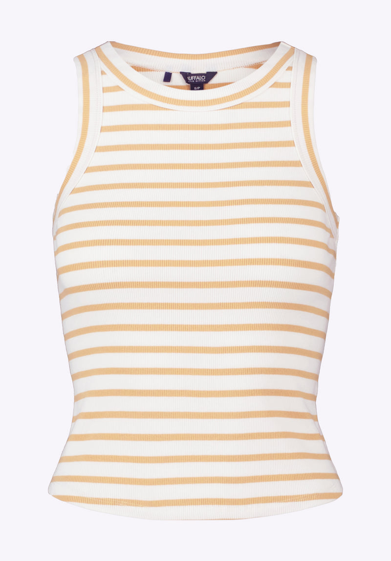 Regine Women's Ribbed Striped Tank Top, White & Beige - KT0175P