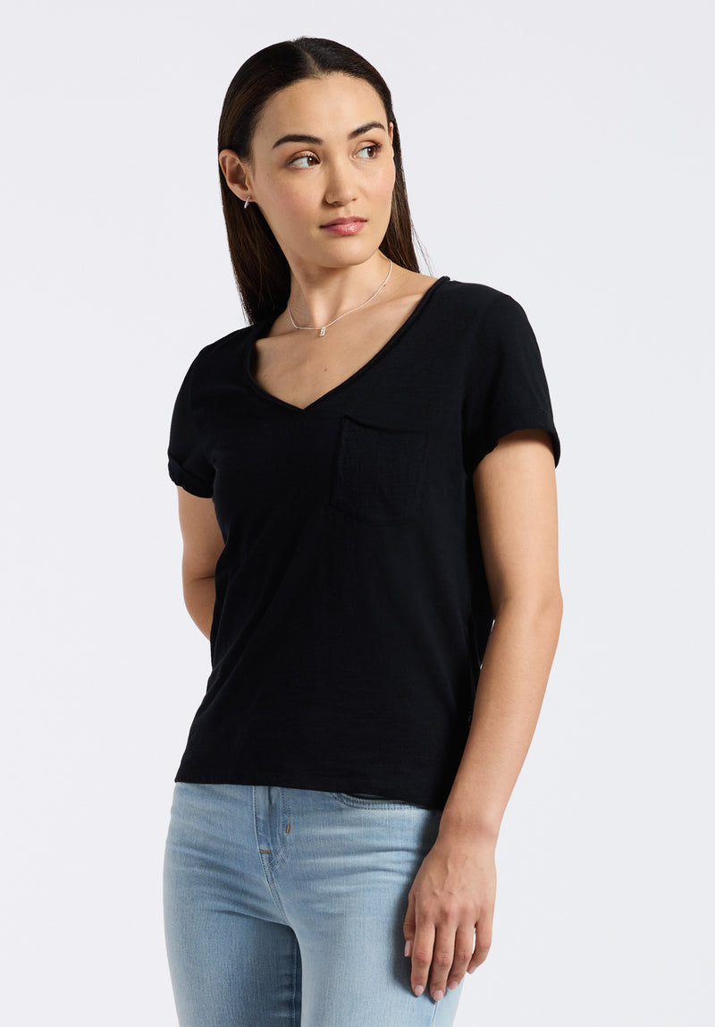 Moxie Women's Slub Knit V-Neck T-Shirt, Black - KT0179P