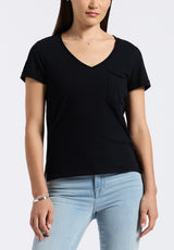 Moxie Women's Slub Knit V-Neck T-Shirt, Black - KT0179P