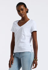 Moxie Women's Slub Knit V-Neck T-Shirt, White - KT0179P