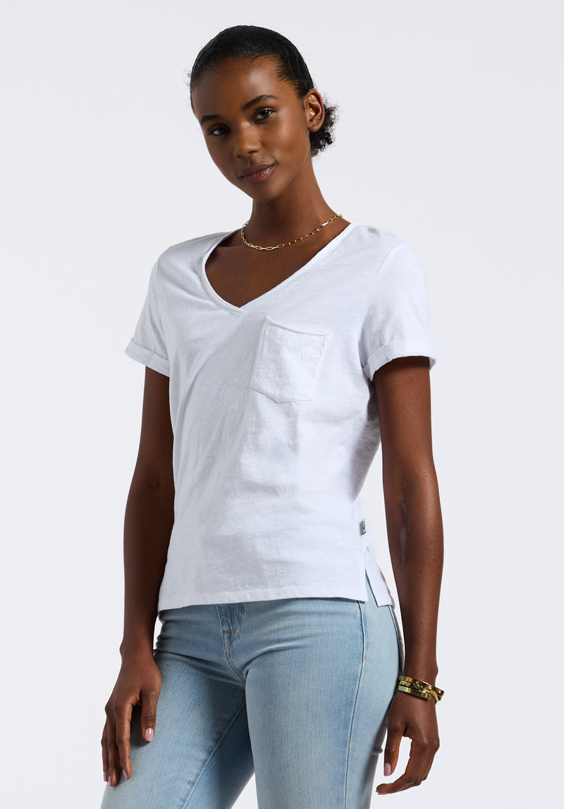 Moxie Women's Slub Knit V-Neck T-Shirt, White - KT0179P