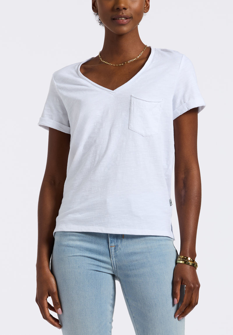 Moxie Women's Slub Knit V-Neck T-Shirt, White - KT0179P