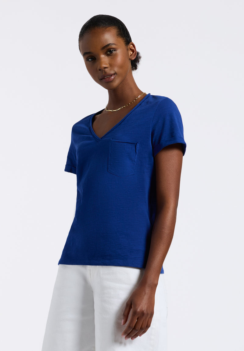 Moxie Women's Slub Knit V-Neck T-Shirt, Sodalite Blue - KT0179P