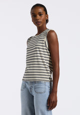 Elayne Women’s Striped Sleeveless Top, Marshmallow & Black - KT0180P