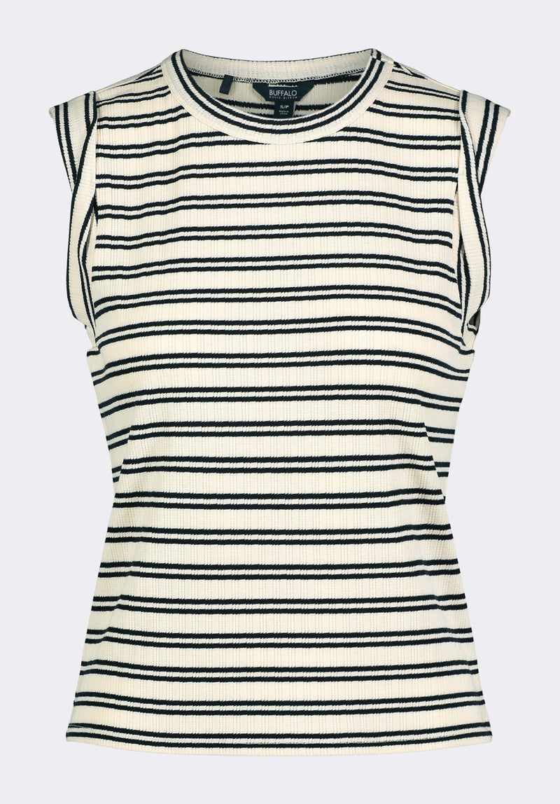 Elayne Women’s Striped Sleeveless Top, Marshmallow & Black - KT0180P