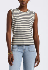 Elayne Women’s Striped Sleeveless Top, Marshmallow & Black - KT0180P