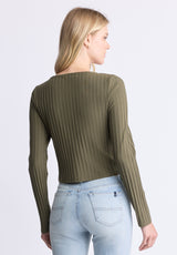 Buffalo David Bitton Albertina Women's Ribbed Long-Sleeve Button-Up Top, Olive green - KT0205H