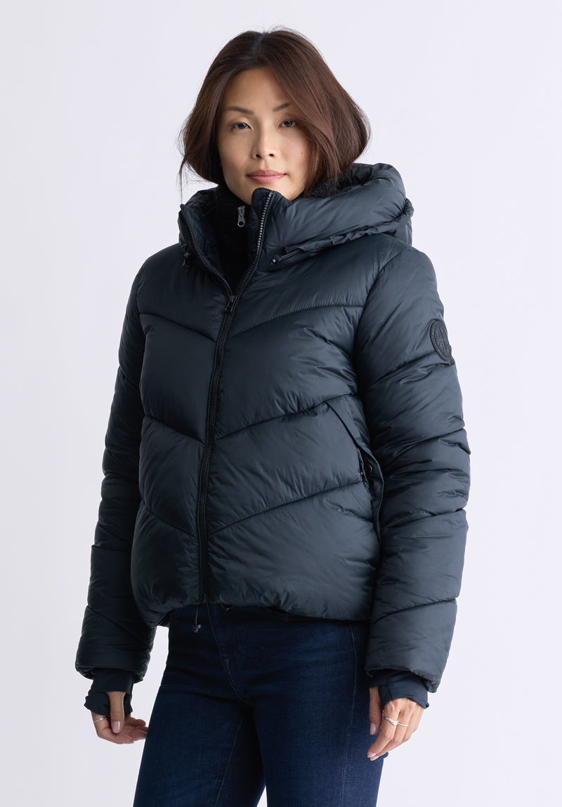 Janice Black Ladies Hooded Puffer Jacket OBLEF008 Buffalo Jeans