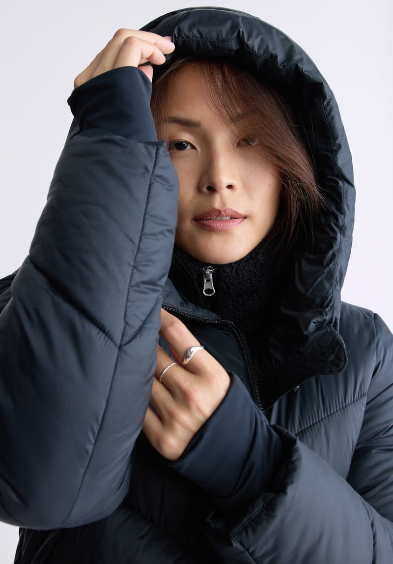 Janice Black Ladies Hooded Puffer Jacket - OBLEF008