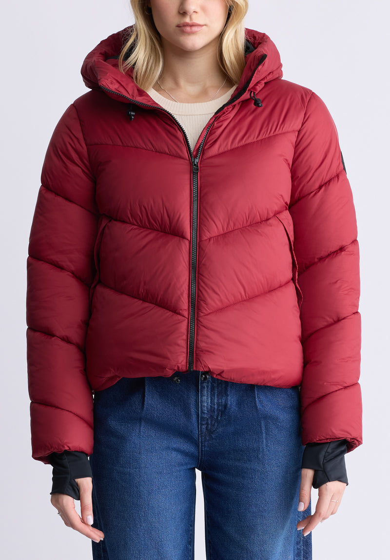 Janice Chilli Red Ladies Hooded Puffer Jacket - OBLEF008