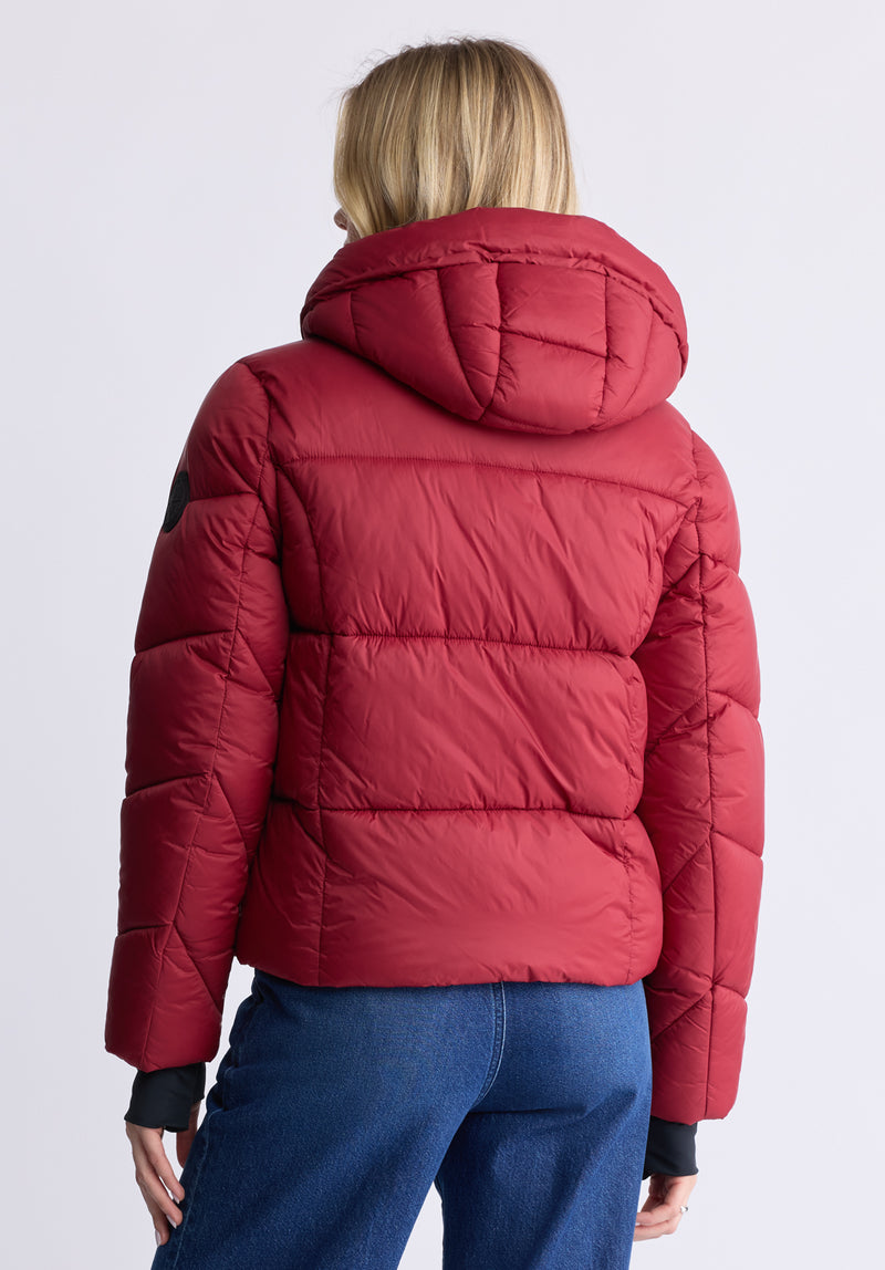 Red ladies puffer jacket deals